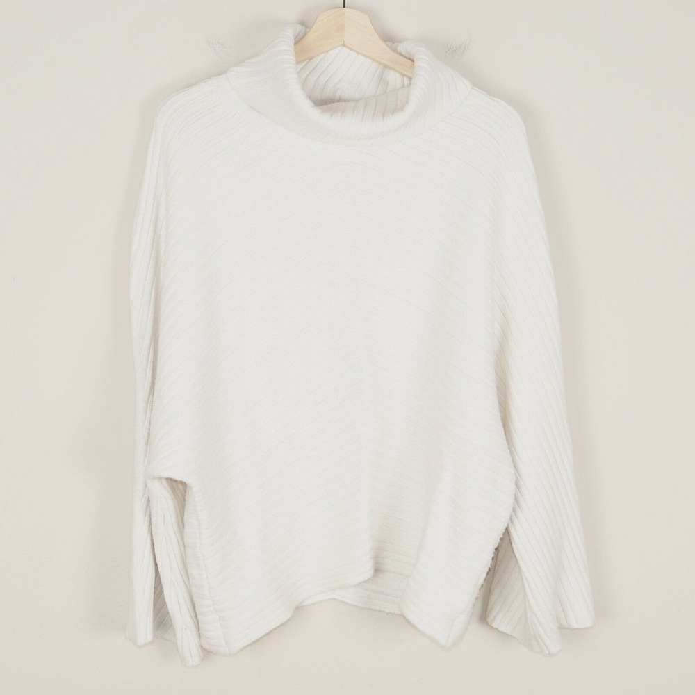 Anthropologie Moth Ribbed Knit Turtleneck Ivory Pullover Tunic Sweater Womens L